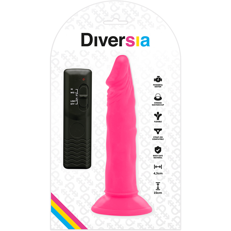 DIVERSIA - FLEXIBLE VIBRATION DILDO PINK 23 CM -O- 4.3 CM