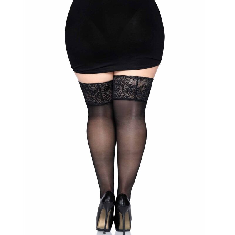 LEG AVENUE - BLACK WIDE-TOPPED TIP STOCKINGS, ONE SIZE