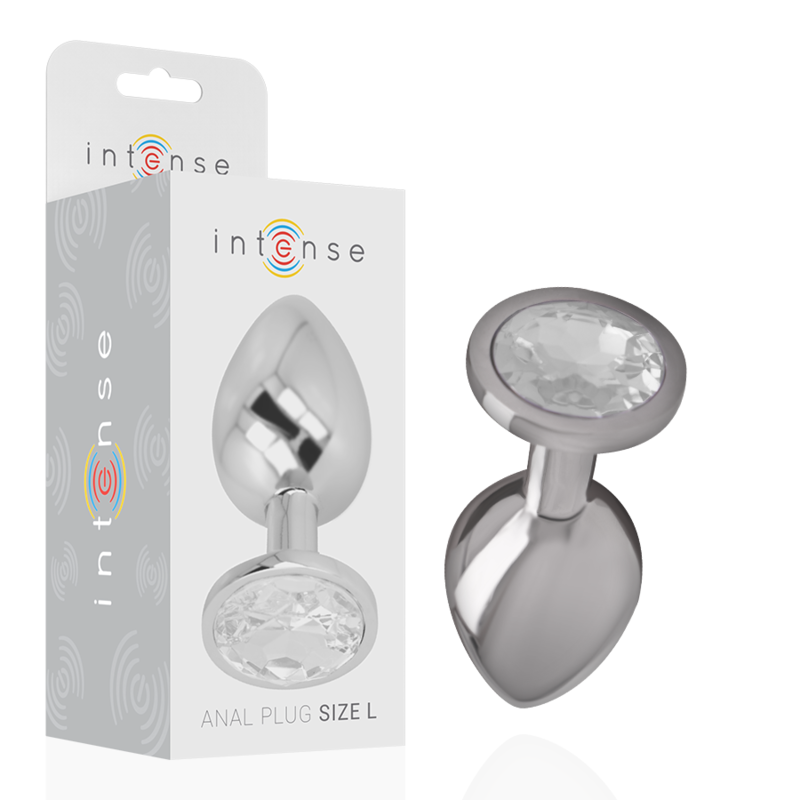 INTENSE - ALUMINUM METAL ANAL PLUG WITH SILVER CRYSTAL, SIZE L