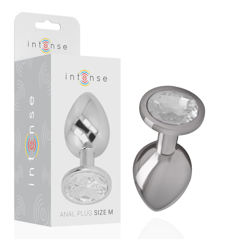INTENSE - ALUMINUM METAL ANAL SPLUG WITH SILVER CRYSTAL, SIZE M
