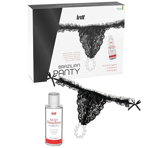 INTT RELEASES - BRAZILIAN BLACK PANTIES WITH BEADS AND LUBRICANT 50 ML