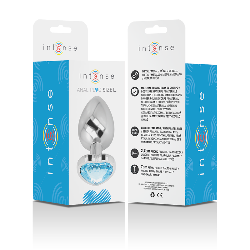 INTENSE - ALUMINUM METAL ANAL PLUG BLUE HEART, SIZE L
