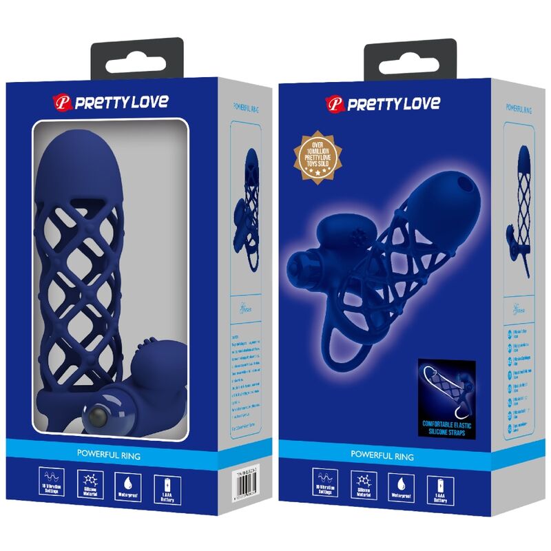 PRETTY LOVE - GIANN VIBRATOR RING WITH SILICONE SLEEVE BLUE