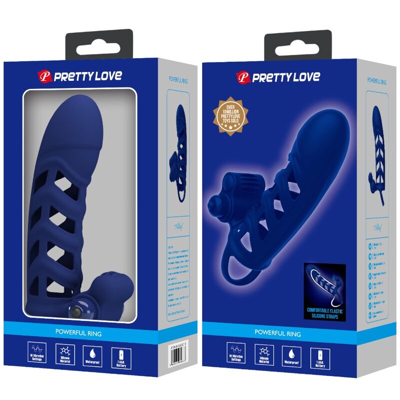 PRETTY LOVE - ALTAF VIBRATOR RING WITH SILICONE SLEEVE BLUE