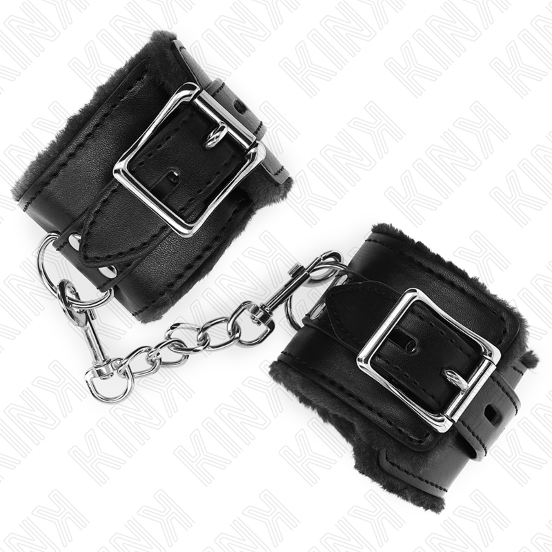 KINK - FUR-LINED WRIST RESTRAINTS BLACK WITH BLACK BELT ADJUSTABLE 17-29 CM X 6 CM
