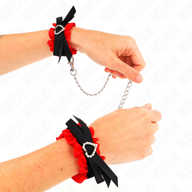 KINK - ELASTIC LACE WRIST RESTRAINTS WITH RED HEART DETAILS, ADJUSTABLE 22-35 CM