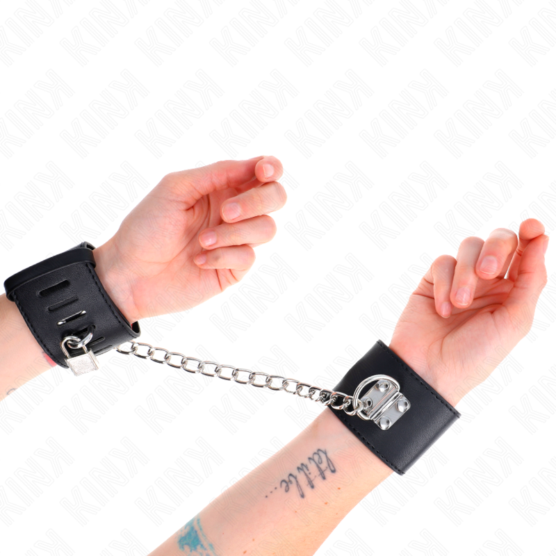 KINK - FIXED WRIST CAMPERS WITH CHAIN 30 CM AND PADLOCK CLOSURE BLACK ADJUSTABLE 16-23 CM X 5.5 CM