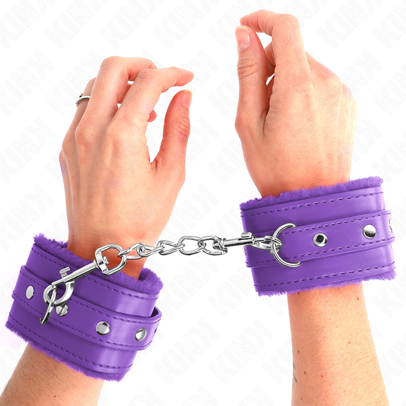 KINK - PREMIUM FUR-LINED WRIST RESTRAINTS PURPLE WITH PURPLE BELT ADJUSTABLE 17-29 CM X 6 CM