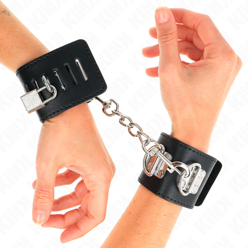 KINK - MULTI-POSITION WRIST RESTRAINTS WITH PADLOCK LOCK BLACK ADJUSTABLE 16-23 CM X 5.5 CM