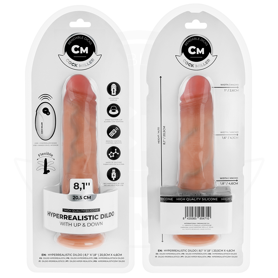 COCK MILLER - HYPERREALISTIC DILDO WITH SUCTION CUPS AND THRUSHING FUNCTION WITH REMOTE CONTROL 20.5 CM