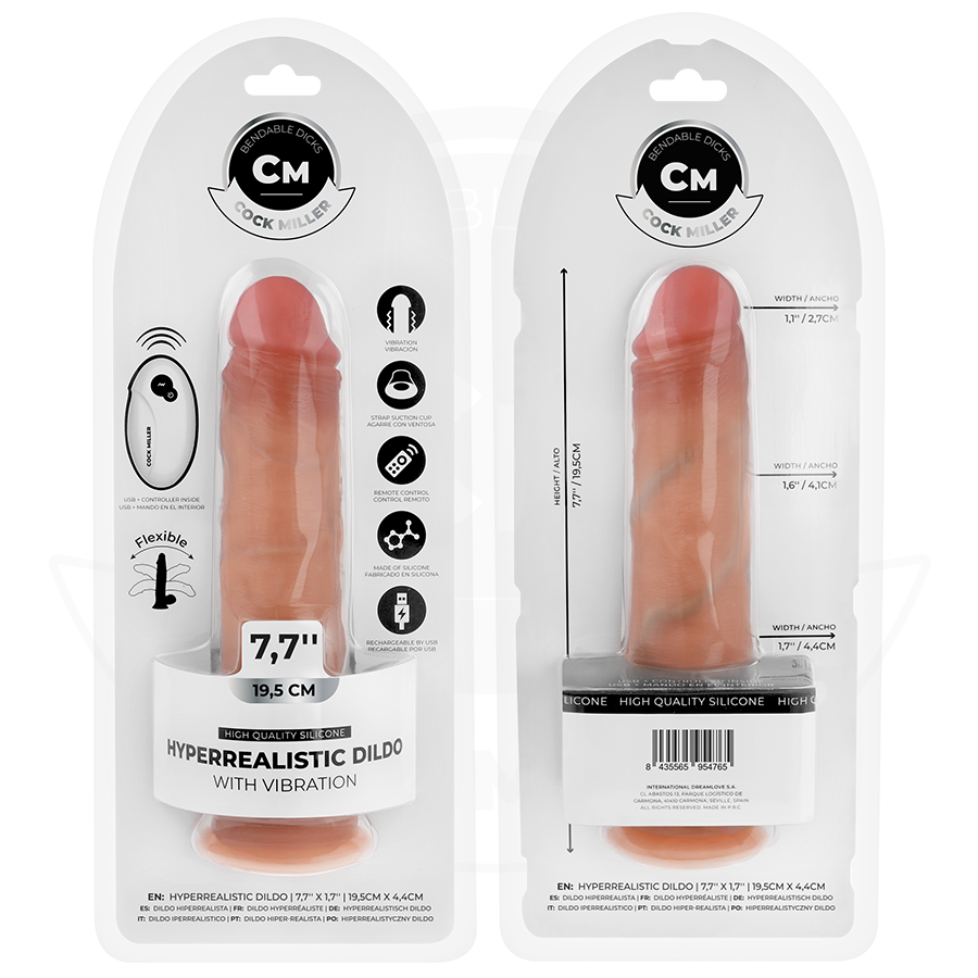 COCK MILLER - REALISTIC DILDO WITH SUCTION CUPS, REMOTE CONTROL AND VIBRATION 19.5 CM