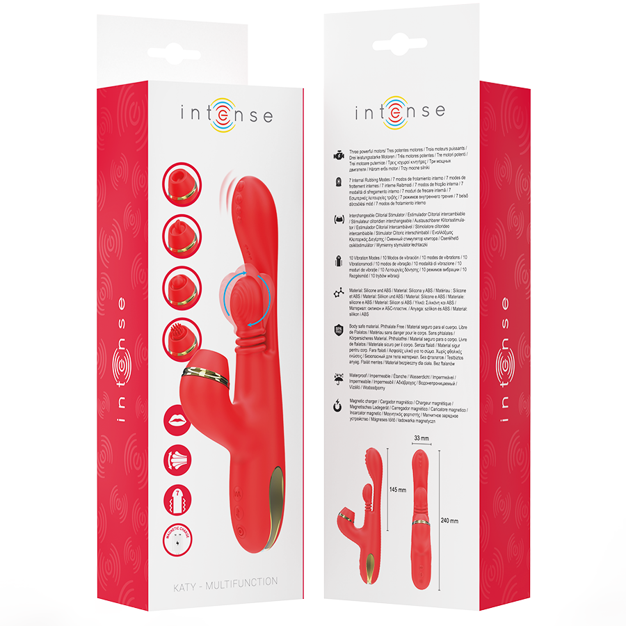 INTENSE - KATY MULTIFUNCTIONAL CLITORY STIMULATOR 4 INTERCHANGEABLE HEADS RED