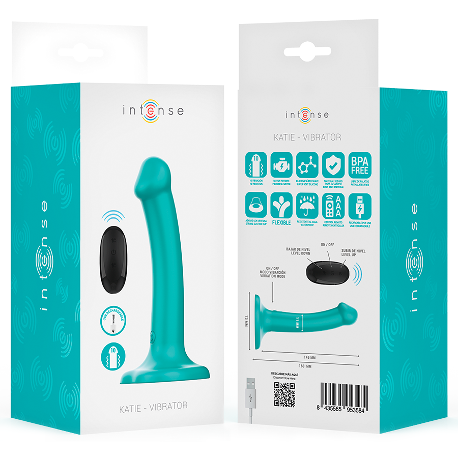 INTENSE - KATIE VIBRATOR WITH SUCTION CUPS 10 VIBRATIONS BLUE REMOTE CONTROL