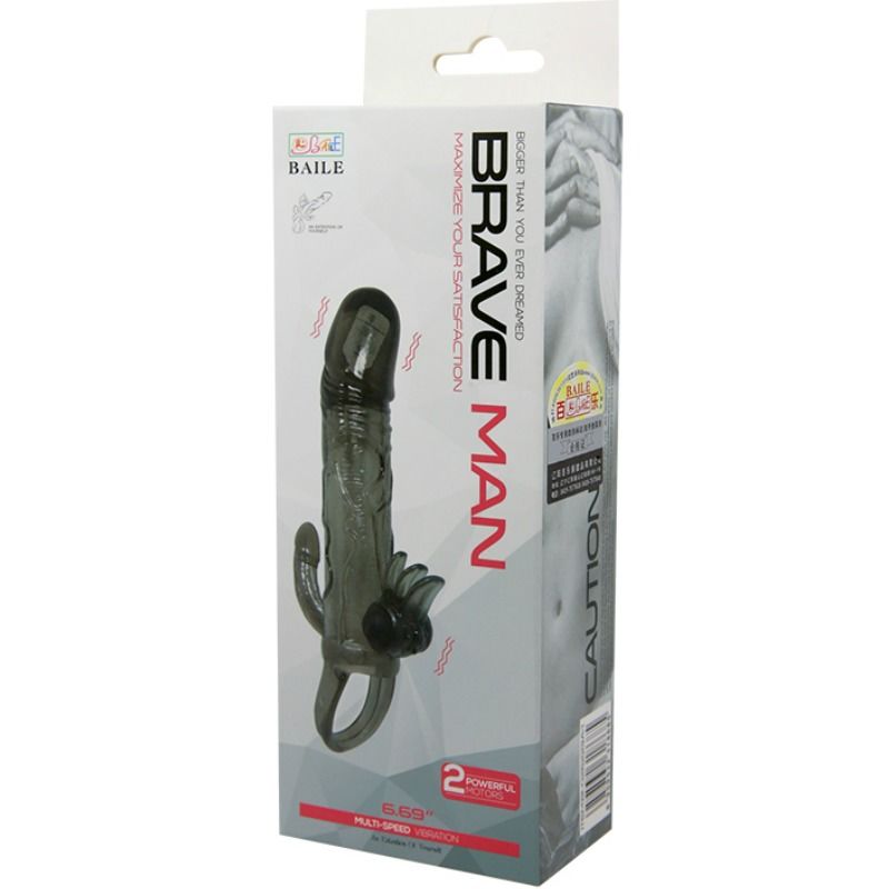 BAILE - BRAVE MAN PENIS SHELL WITH CLITORAL AND ANAL StimULATION DOUBLE BALL BLACK 16.5 CM