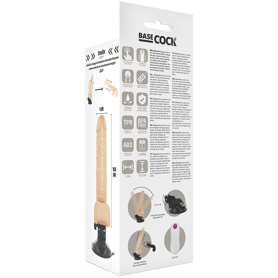 BASECOCK - REALISTIC VIBRATOR WITH REMOTE CONTROL, NATURALLY WITH TESTICLES, 19.5 CM -O- 4 CM