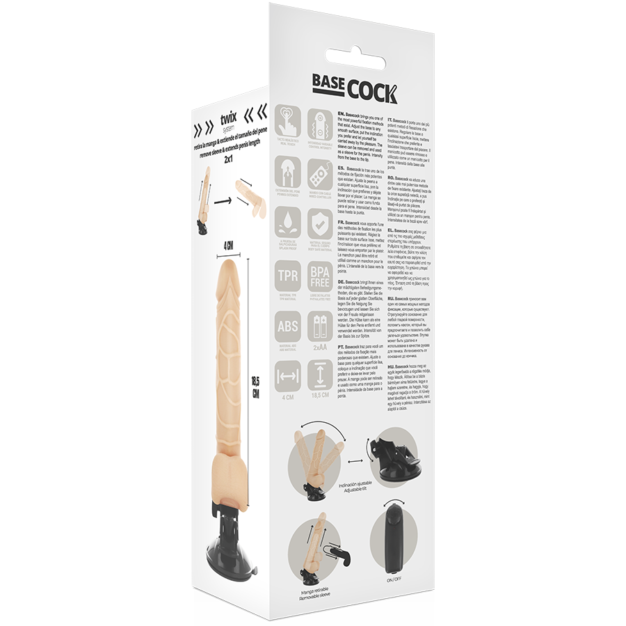 BASECOCK - REALISTIC NATURAL VIBRATOR WITH REMOTE CONTROL 18.5 CM -O- 4CM