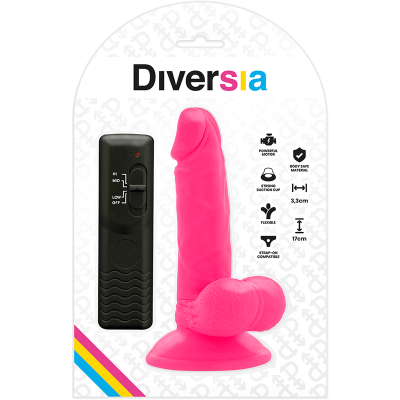 DIVERSIA - FLEXIBLE VIBRANT DILDO PINK 17 CM -O- 3.3 CM