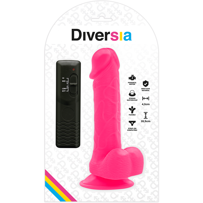 DIVERSIA - FLEXIBLE VIBRANT DILDO PINK 20.5 CM -O- 4.2 CM