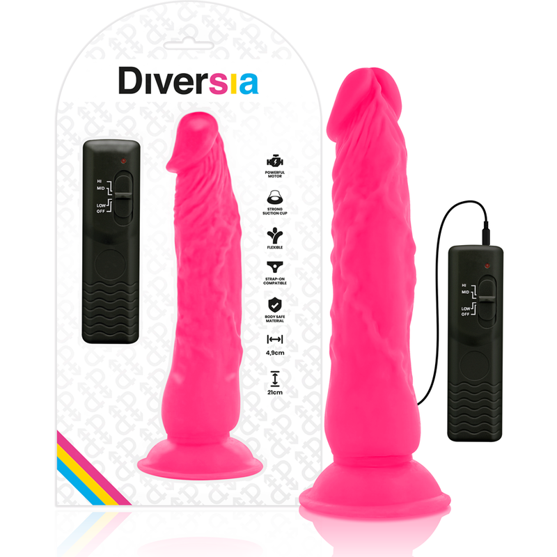 DIVERSIA - FLEXIBLE VIBRANT DILDO PINK 21 CM -O- 4.9 CM