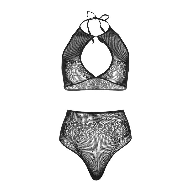LEG AVENUE - TWO-PIECE SET, NECK HOLDER CROP TOP AND TANGA PANTIES, ONE SIZE
