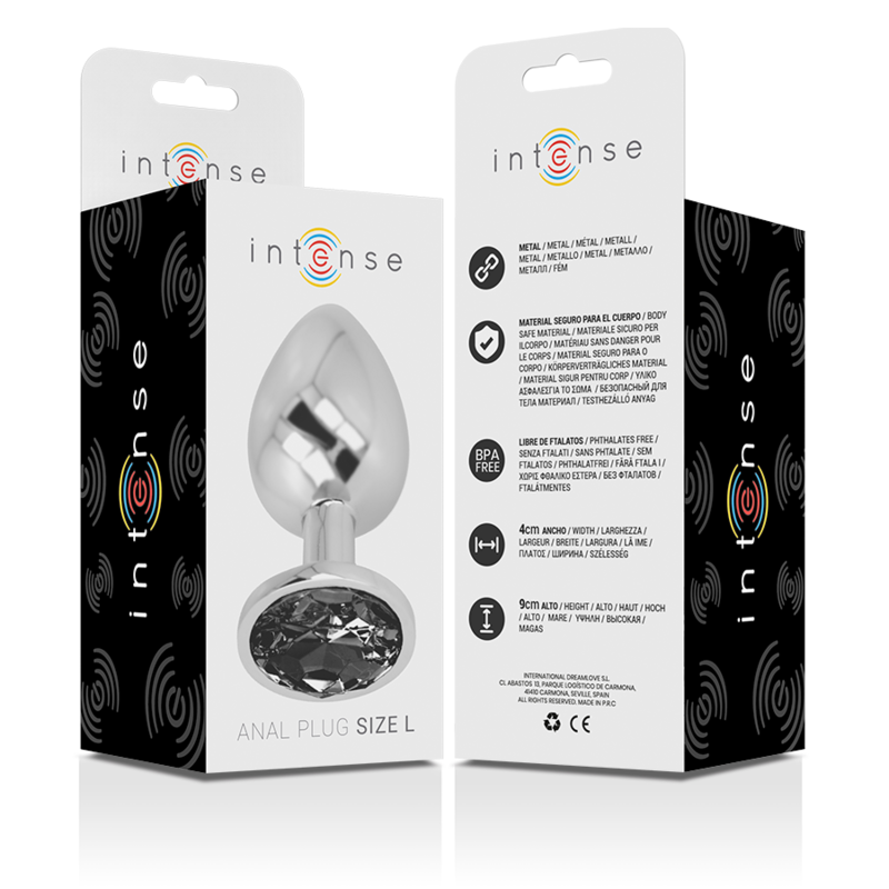 INTENSE - ALUMINUM METAL ANAL PLUG WITH BLACK GLASS, SIZE L