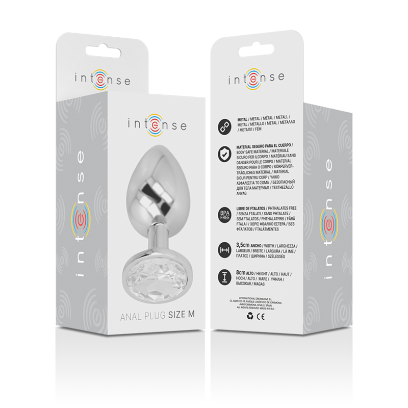 INTENSE - ALUMINUM METAL ANAL SPLUG WITH SILVER CRYSTAL, SIZE M