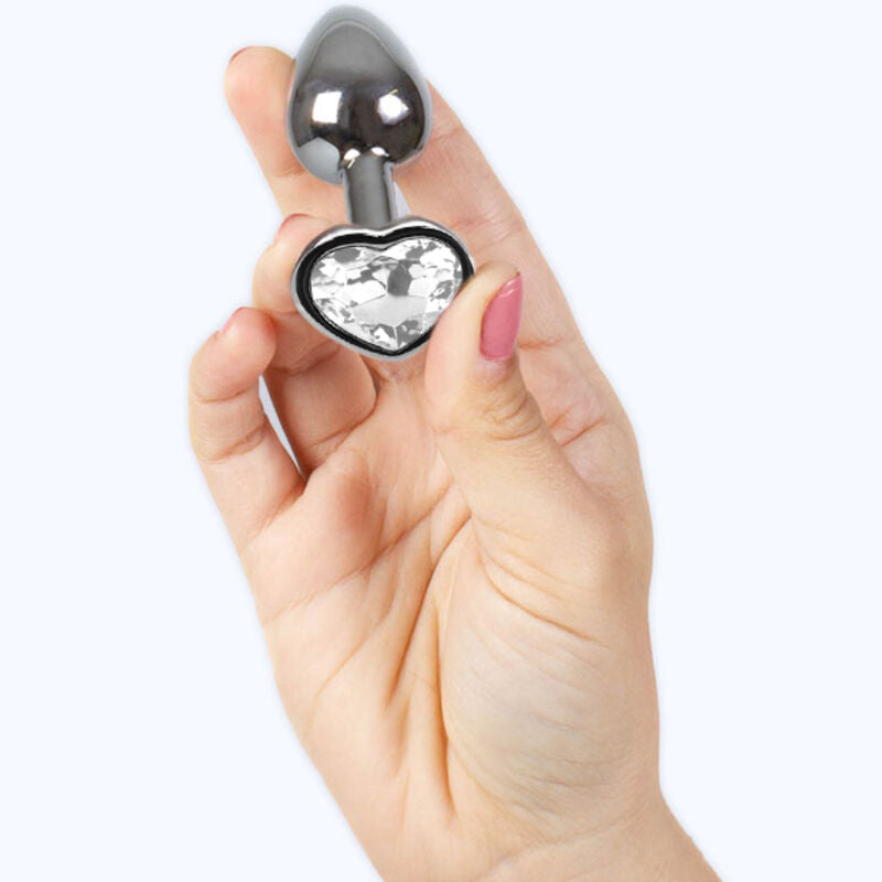 SECRETPLAY - METAL BUTT PLUG, CLEAR CRYSTAL HEART, SMALL SIZE 7 CM