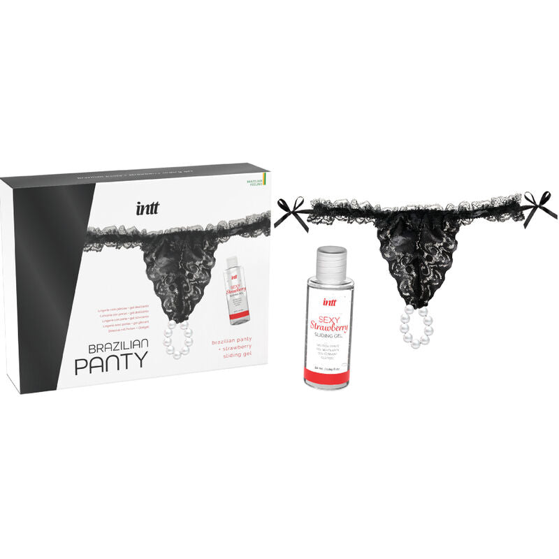 INTT RELEASES - BRAZILIAN BLACK PANTIES WITH BEADS AND LUBRICANT 50 ML
