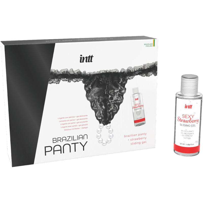 INTT RELEASES - BRAZILIAN BLACK PANTIES WITH BEADS AND LUBRICANT 50 ML