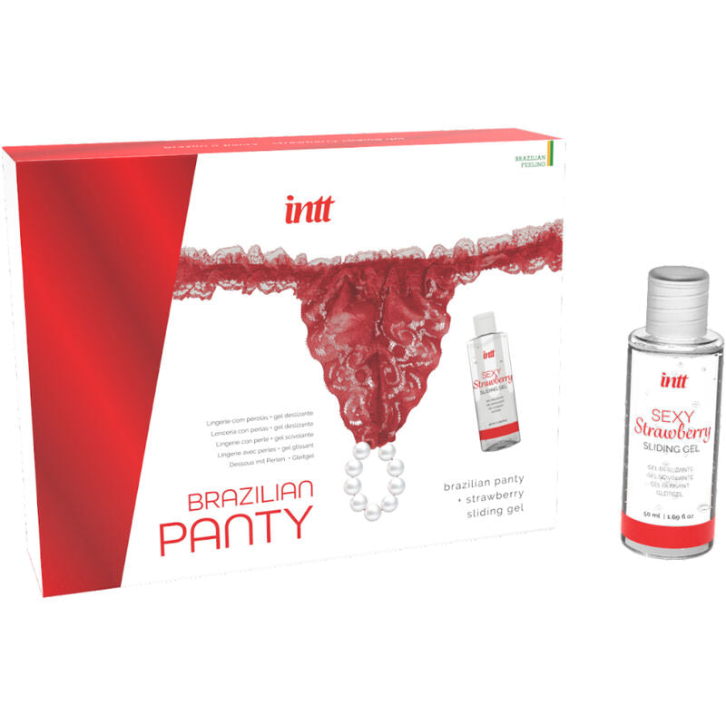 INTT RELEASES - BRAZILIAN RED PANTIES WITH BEADS AND LUBRICANT 50 ML
