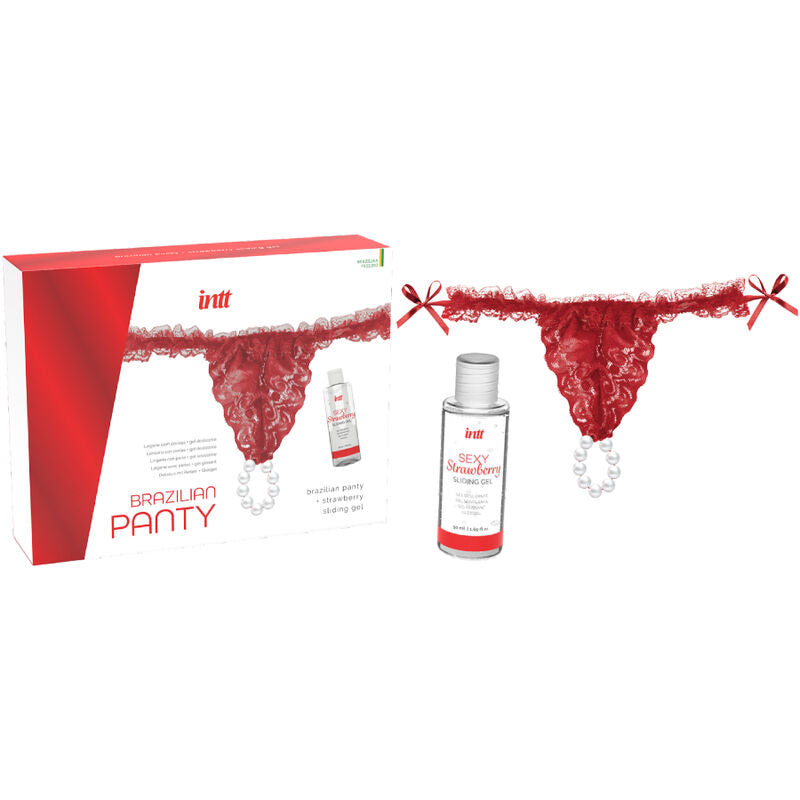 INTT RELEASES - BRAZILIAN RED PANTIES WITH BEADS AND LUBRICANT 50 ML
