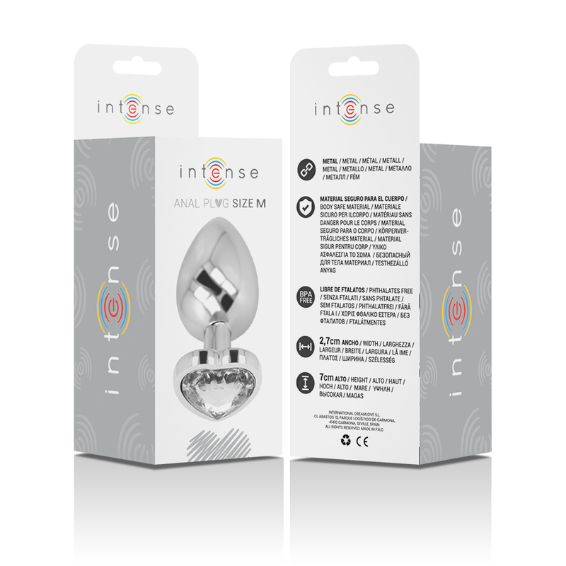 INTENSE - ALUMINUM METAL ANAL PLUG, WHITE HEART, SIZE M