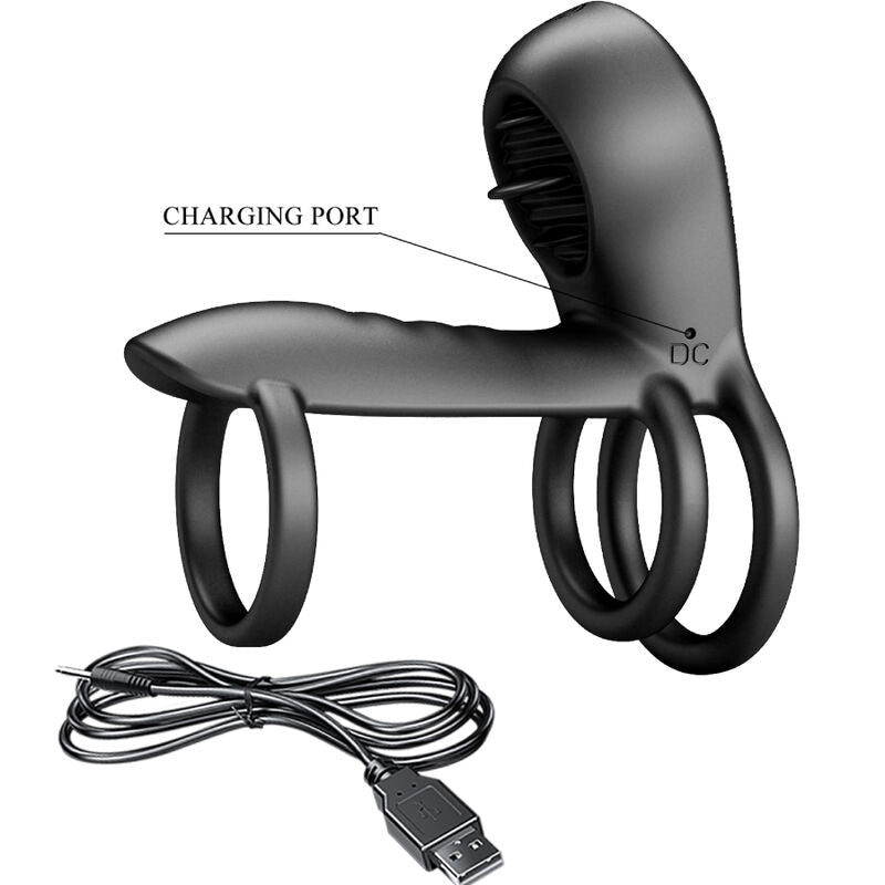 PRETTY LOVE - JAMMY PENIS SLEEVE 12 VIBRATIONS WITH RECHARGEABLE SILICONE TONGUE