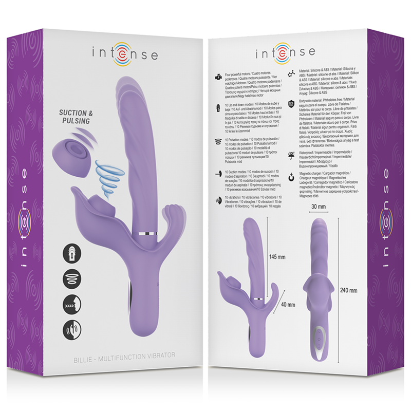 INTENSE - BILLIE MULTIFUNKTIONALER WIEDERAUFLADBARER SAUGVIBRATOR MIT LILA DRUCKKNOPF