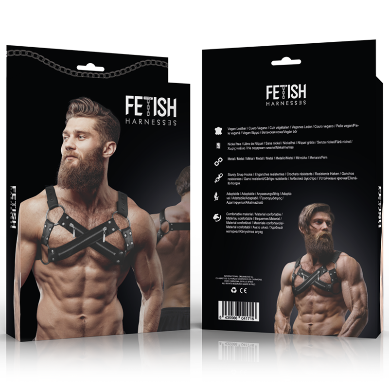 FETISH SUBMISSIVE ATTITUDE - ADJUSTABLE NEOPRENE CHEST STRAP WITH CROSS-OVER BULLDOG ZIPPER FOR MEN
