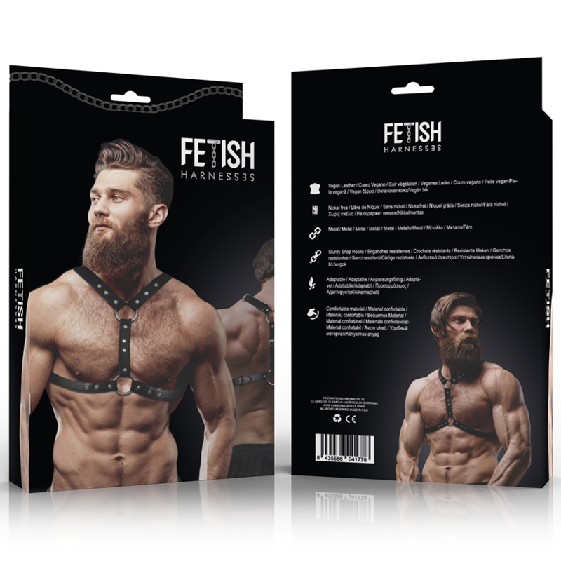 FETISH SUBMISSIVE ATTITUDE - ECO-LEATHER CHEST HARNESS WITH DOUBLE SUPPORT AND RIVETS FOR MEN