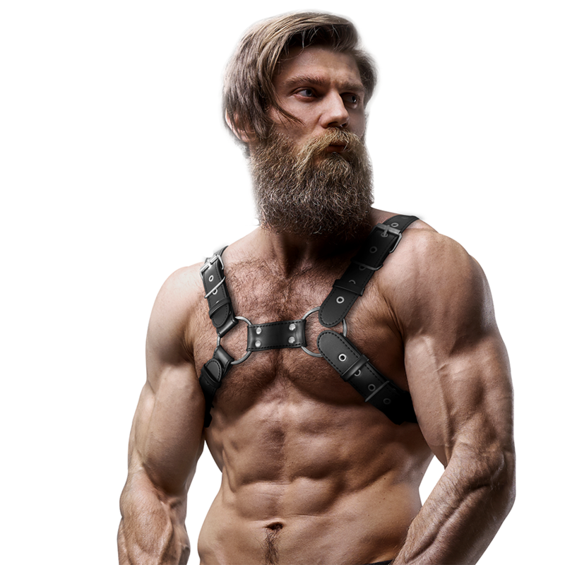 FETISH SUBMISSIVE ATTITUDE - ADJUSTABLE ECO-LEATHER CHEST BULLDOG HARNESS FOR MEN