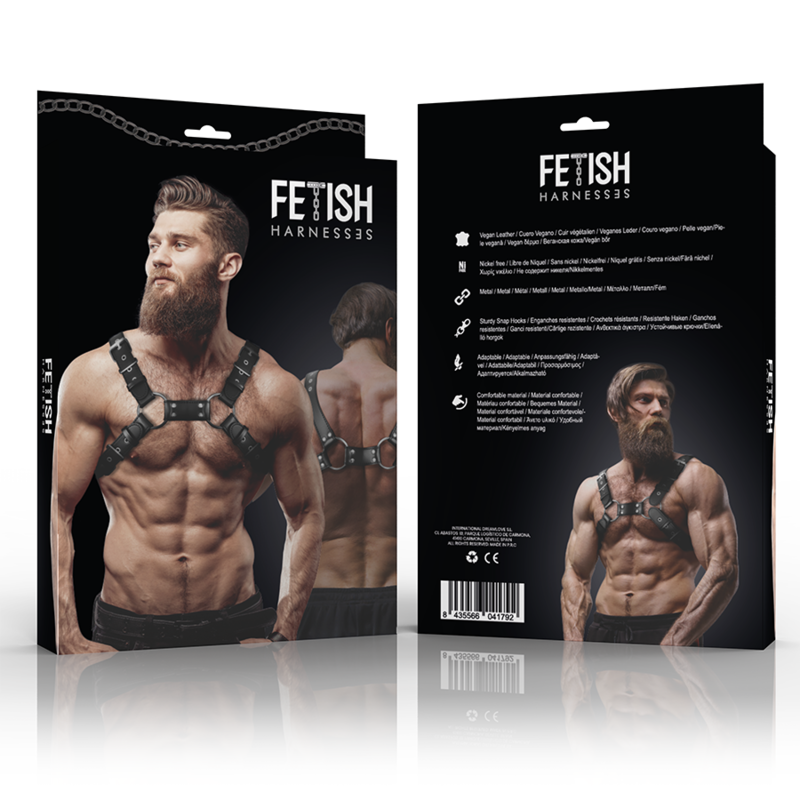 FETISH SUBMISSIVE ATTITUDE - ADJUSTABLE ECO-LEATHER CHEST BULLDOG HARNESS FOR MEN