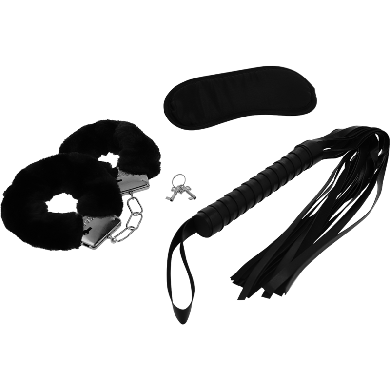 INTENSE - FETISH EROTIC GAME SET 1 WITH HANDCUFFS, BLIND MASK AND WHIP