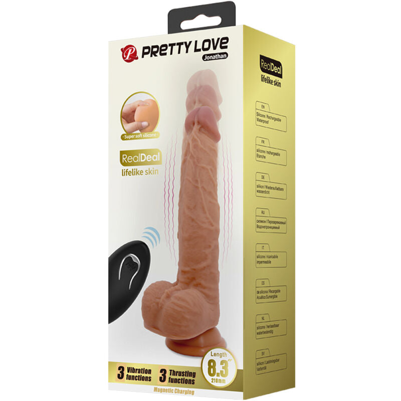 PRETTY LOVE - JONATHAN SILICONE DILDO 3 VIBRATIONS + 3 INSERTATION MEASURES REMOTE CONTROL 21 CM