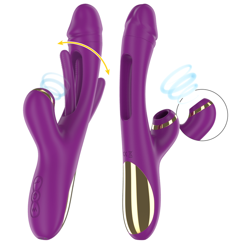 INTENSE - ATENEO WIEDERAUFLADBARER MULTIFUNKTIONSVIBRATOR 7 VIBRATIONEN MIT OSZILLIERENDER ZUNGE UND LILA SAUGROHR