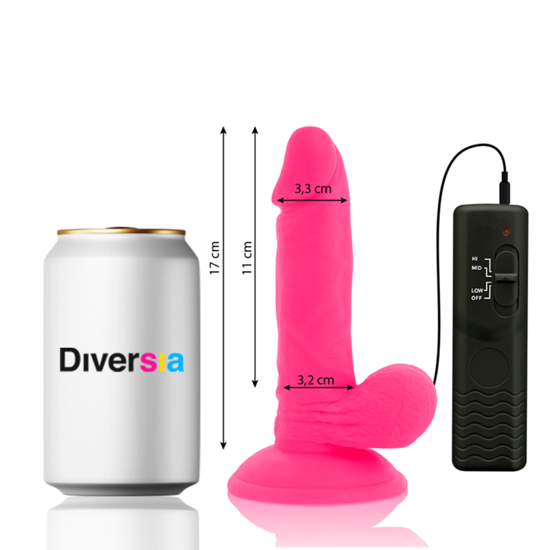 DIVERSIA - FLEXIBLE VIBRANT DILDO PINK 17 CM -O- 3.3 CM