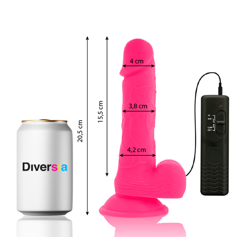 DIVERSIA - FLEXIBLE VIBRANT DILDO PINK 20.5 CM -O- 4.2 CM