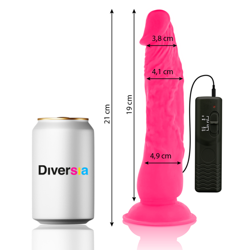 DIVERSIA - FLEXIBLE VIBRANT DILDO PINK 21 CM -O- 4.9 CM