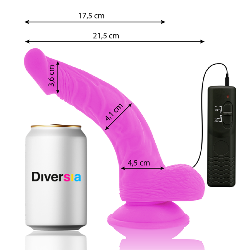 DIVERSIA - FLEXIBLE VIBRANT DILDO PURPLE 21.5 CM -O- 4.5 CM
