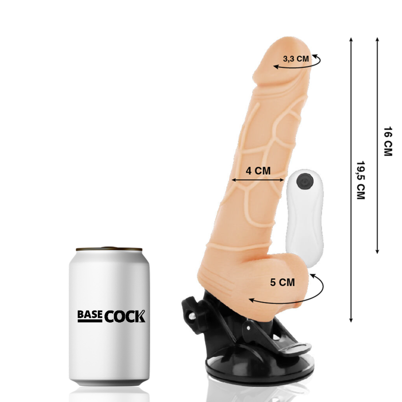 BASECOCK - REALISTIC VIBRATOR WITH REMOTE CONTROL, NATURALLY WITH TESTICLES, 19.5 CM -O- 4 CM