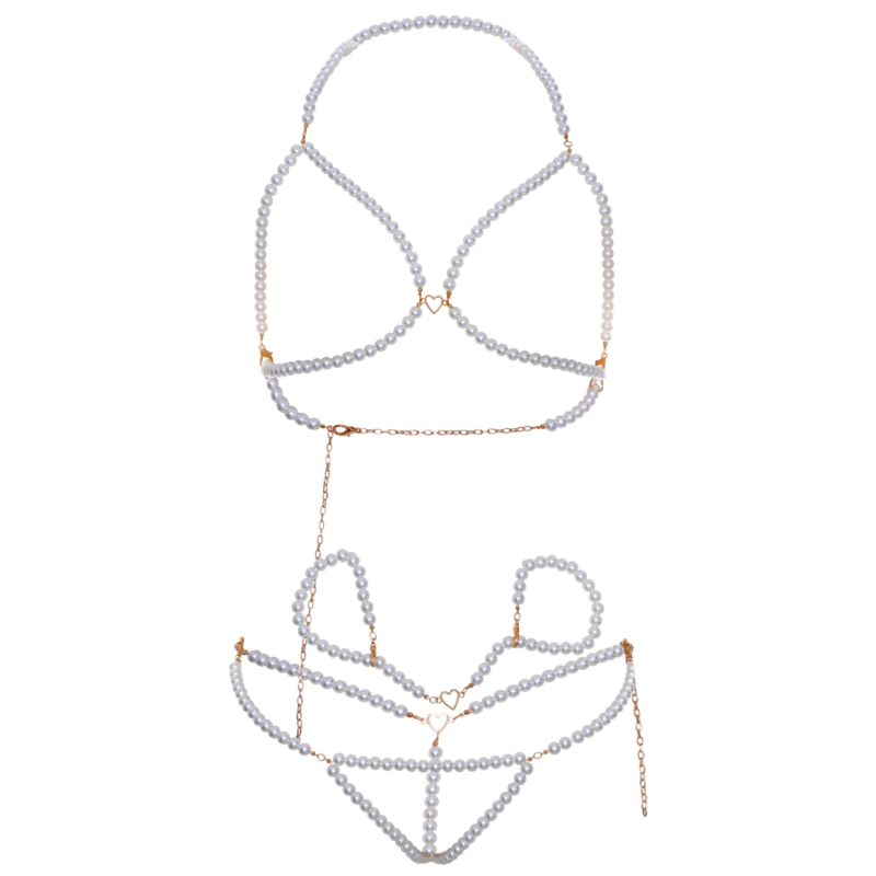 LEG AVENUE - BRA, BRA BRACELET AND PEARL TANGLE SET