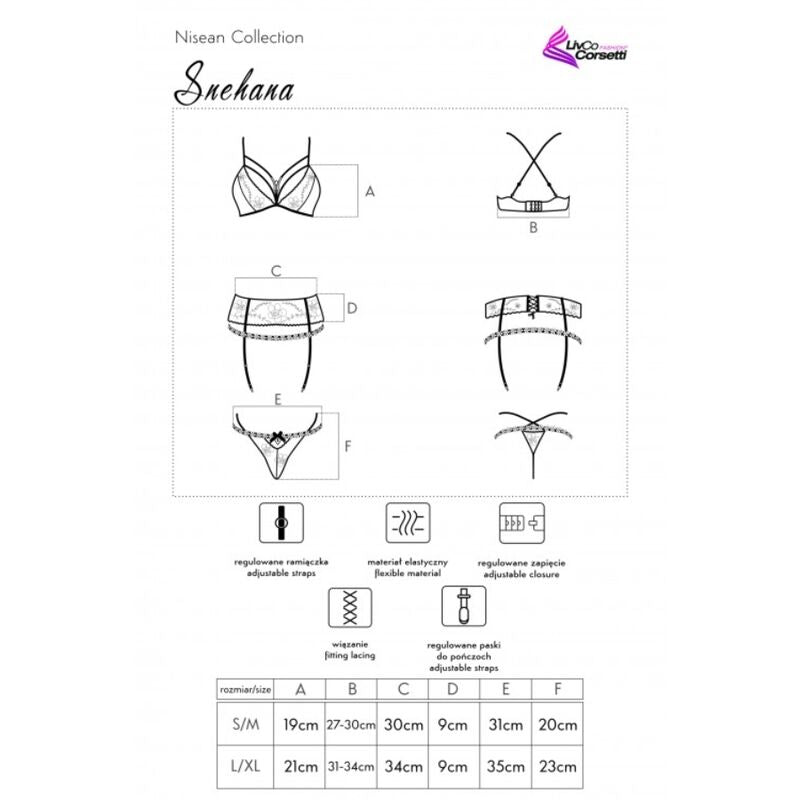 LIVCO CORSETTI FASHION - SNEHANA LC 90443 Bra + Stocking Belt + Panties Black L/XL