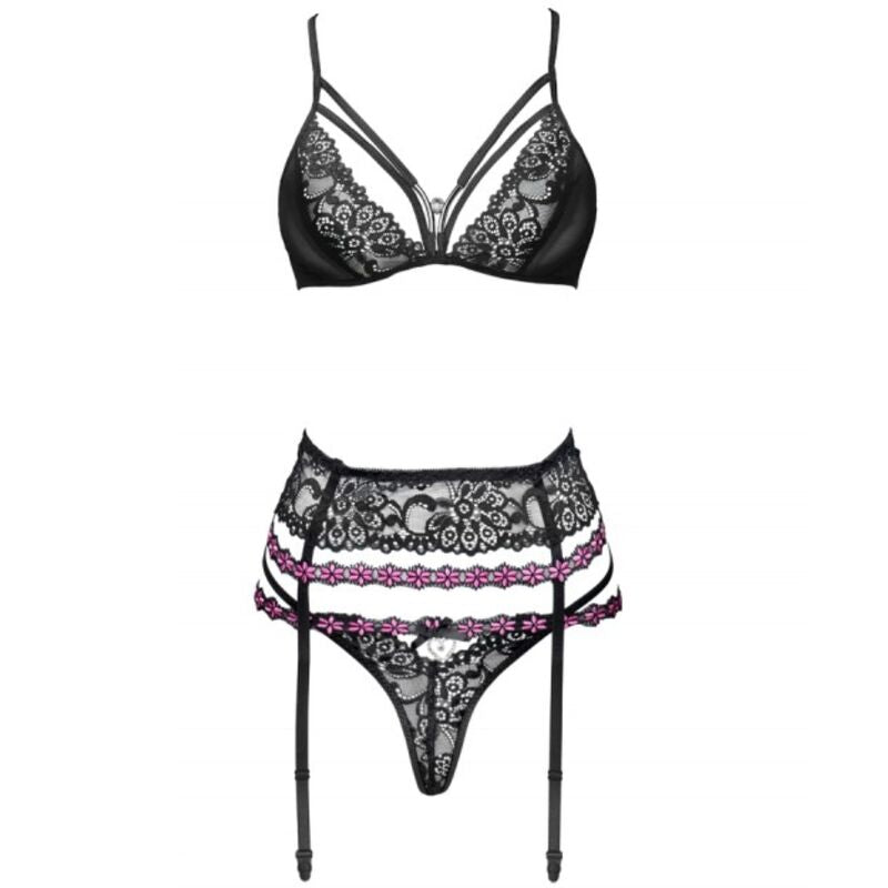 LIVCO CORSETTI FASHION - SNEHANA LC 90443 Bra + Stocking Belt + Panties Black L/XL