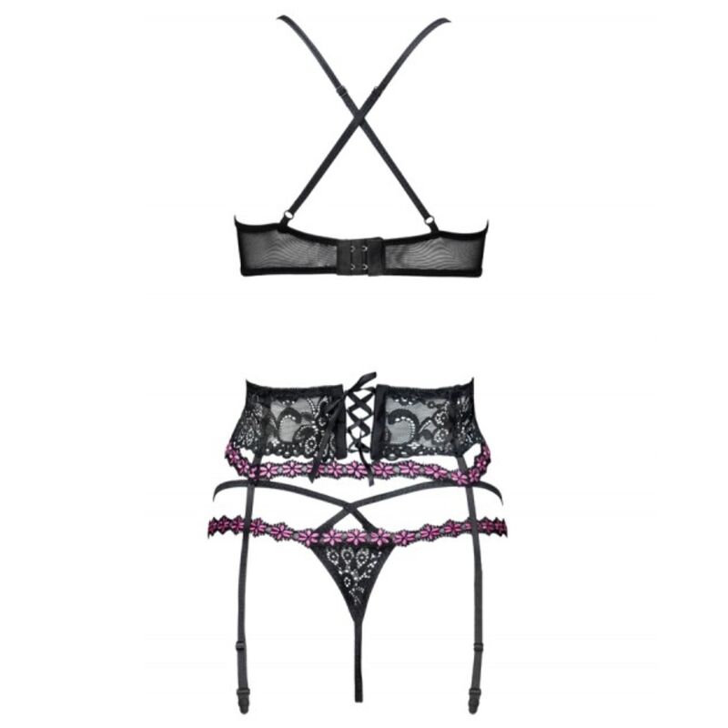 LIVCO CORSETTI FASHION - SNEHANA LC 90443 Bra + Stocking Belt + Panties Black L/XL